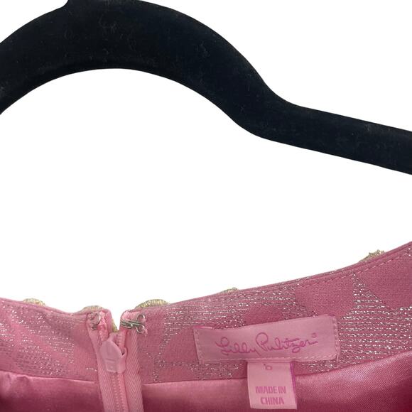 Lilly Pulitzer Annie Dress Pink Metallic Floral Jacquard Cap Sleeves Womens 0 - Picture 4 of 6